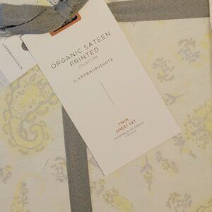 Anthropologie Organic Sateen Sheet Set Twin Cotton Victorian Cottage Vintage